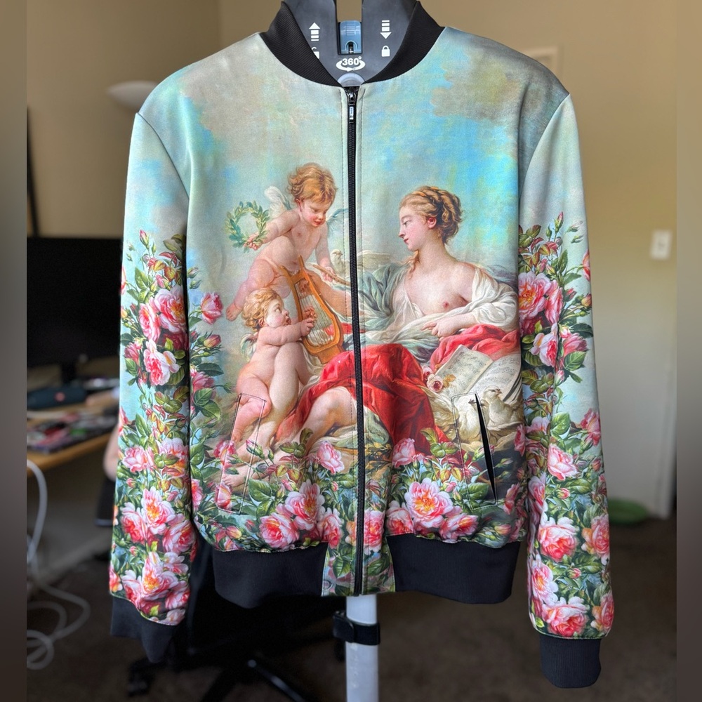 Cacofonia Milano Rococo Art Bomber Jacket of Boucher's Allegory of Music Size L